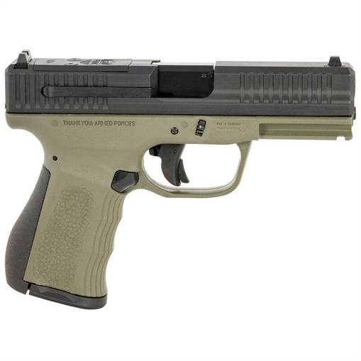 Picture of FMK G3 9mm Luger 14+1 4" Stainless Steel Barrel, Black Optic Cut/Serrated Carbon Steel Slide, OD Green Polymer Frame w/Picatinny Rail, Black Backstrap Grip FMKG49OD