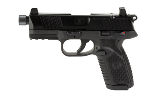 Picture of FN America 502, Tactical, Single Action Only, Semi-automatic, Polymer Frame Pistol, Compact Size, 22 LR, 4.6" Threaded Barrel, 1/2X28 TPI, Black, Fixed Suppressor Height Sights, Ambidextrous Thumb Safety, No Decocker, 10 Rounds, Optics Ready Slide, 2 Magazines 66-101011 66101011