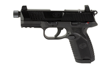 Picture of FN America 502, Tactical, Single Action Only, Semi-automatic, Polymer Frame Pistol, Compact Size, 22 LR, 4.6" Threaded Barrel, 1/2X28 TPI, Black, Fixed Suppressor Height Sights, Ambidextrous Thumb Safety, No Decocker, 10 Rounds, Optics Ready Slide, 2 Magazines 66-101011 66101011