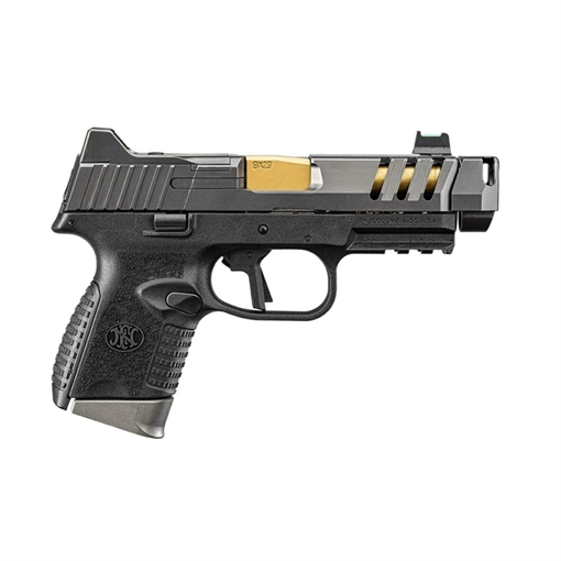 Picture of FN 509 CC Edge 9mm Luger 10+1 (3) 4.20" Threaded Gold Barrel, Black Frame, Graphite Optic & Lightening Cut Slide, Optic Height Fiber Optic Sights, Compensator (No Manual) 66101350
