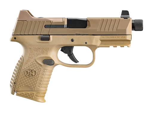 Picture of FN 509CT Compact 9mm Luger 10+1, 4.32" Black Steel Threaded Barrel, Flat Dark Earth PVD Optic Cut/Serrated Stainless Steel Slide, Flat Dark Earth Polymer Frame w/Picatinny Rail, Ambidextrous 66100781