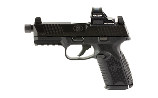 Picture of FN America FN509M Tactical, Striker Fired, Semi-automatic, Polymer Frame Pistol, Mid-Size, 9MM, 4.5" Barrel, Threaded 1/2X28, Matte Finish, Black, Inlcudes Holosun 407C Red Dot Sight, Non-Manual Safety, Optic Height Night Sights, 2 Magazines, (1)-24 Round and (1)-15 Round 66-101936 66101936