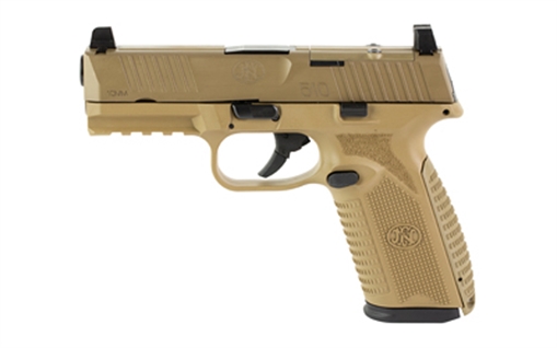Picture of FN America FN 510 MRD, Semi-automatic, Striker Fired, Polymer Frame Pistol, Full Size, 10mm, 4.1" Barrel, Anodized Finish, Flat Dark Earth, Optic Height Sights, Optics Ready, 15 Rounds, 2 Magazines 66-101380 66101380
