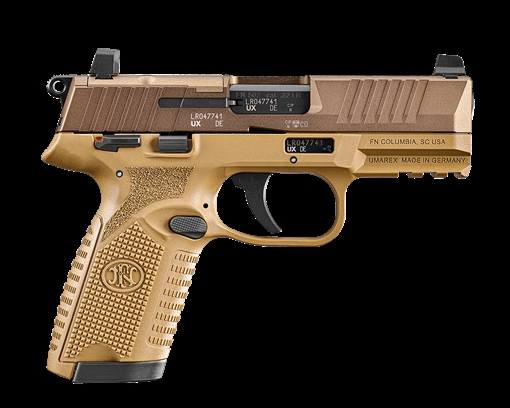 Picture of FN America 502, MRD, Single Action Only, Semi-automatic, Polymer Frame Pistol, Compact Size, 22 LR, 4" Barrel, Flat Dark Earth, Optic Height Sights, Ambidextrous Thumb Safety, No Decocker, Optics Ready Slide, 10 Rounds, 2 Magazines 66-101012 66101012