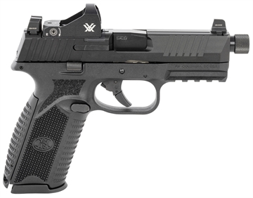 Picture of FN 509 Tactical 9mm Luger 17+1/24+1 4.50" Threaded Barrel, Matte Black Polymer Frame w/Mounting Rail, Optic Cut Matte Black Stainless Steel Slide, No Manual Safety, Includes Viper Red Dot 66100844