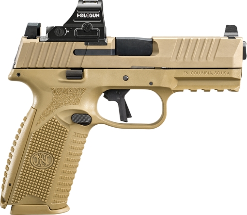 Picture of FN America 510 MRD, Striker Fired, Semi-automatic, Polymer Frame Pistol, Mid-Size, 10MM, 4.1" Barrel, Matte Finish, Flat Dark Earth, Inlcudes Holosun 407C Red Dot Sight, Non-Manual Safety, Optic Height Sights, 10 Rounds, 2 Magazines 66-101911 66101911
