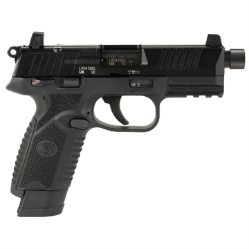 Picture of FN America 502, Tactical, Single Action Only, Semi-automatic, Polymer Frame Pistol, Compact Size, 22 LR, 4.6" Threaded Barrel, 1/2X28 TPI, Black, Fixed Suppressor Height Sights, Ambidextrous Thumb Safety, No Decocker, Optics Ready Slide, 2 Magazines, (1)-10 Round and (1)-15 Round 66-101010 66101010