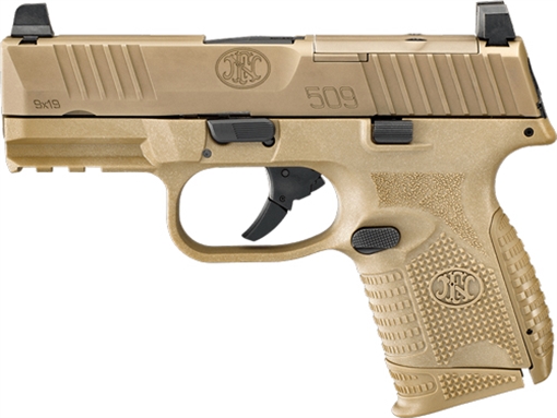 Picture of FN America FN America, FN 509, MRD, Semi-automatic, Striker Fired, Compact, 9MM, 3.7" Barrel, Polymer Frame, Flat Dark Earth, 2-10Rd, Non-Manual Safety, Interchangeable Backstraps, FN Optics Mounting System, FN Soft Case 66-100575 66100575
