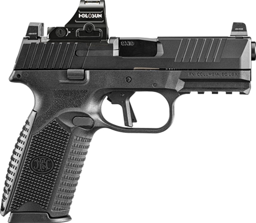 Picture of FN America 509 MRD, Striker Fired, Semi-automatic, Polymer Frame Pistol, Mid-Size, 9MM, 4" Barrel, Matte Finish, Black, Inlcudes Holosun 407C Red Dot Sight, Non-Manual Safety, Optic Height Sights, 10 Rounds, 2 Magazines 66-101928 66101928