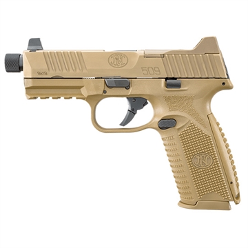Picture of FN 509T 9mm Luger 10+1 4.50" Black Steel Threaded Barrel, Flat Dark Earth Optic Cut/Serrated Stainless Steel Slide, Flat Dark Earth Polymer Frame w/Picatinny Rail 66100383