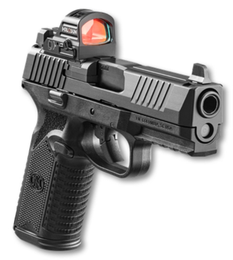 Picture of FN America 510 MRD, Striker Fired, Semi-automatic, Polymer Frame Pistol, Mid-Size, 10MM, 4.1" Barrel, Matte Finish, Black, Inlcudes Holosun 407C Red Dot Sight, Non-Manual Safety, Optic Height Sights, 15 Rounds, 2 Magazines 66-101857 66101857