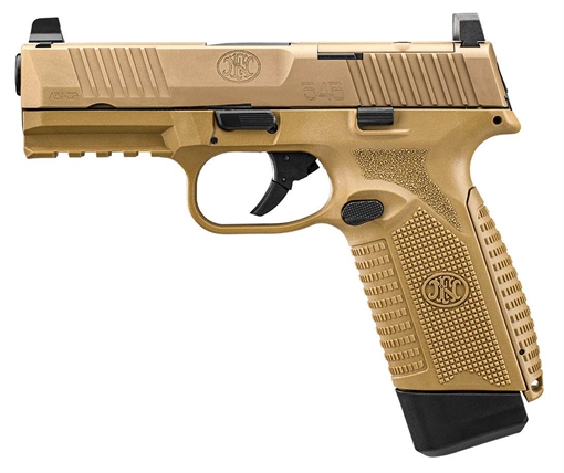 Picture of FN America FN 545 MRD, Semi-automatic, Striker Fired, Polymer Frame Pistol, Full Size, 45 ACP, 4.1" Barrel, Anodized Finish, Flat Dark Earth, Optic Height Sights, Optics Ready, 15 Rounds, 2 Magazines 66-101388 66101388