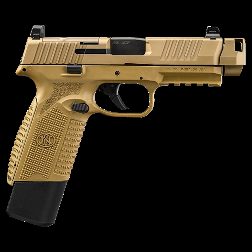 Picture of FN America 545 MRD Comp, Striker Fired, Semi-automatic, Full Size, 45ACP, 4.43" Barrel, FN Quick Connect Compensator, Matte Finish, Flat Dark Earth, 15 Rounds 66-102136