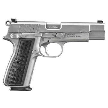 Picture of FN America High Power, Single Action, Semi-automatic, Metal Frame Pistol, Full Size, 9MM, 4.7" Target-crowned Hammer Forged Barrel, PVD Finish, Stainless Steel, 2 Polymer Grip Pairs, Driftable Dovetail Sights, 10 Rounds, 2 Magazines, Includes Zippered Ballistic Range Bag 66-101116 66101116