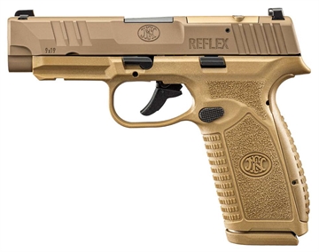 Picture of FN America Reflex MRD XL, Semi-automatic Pistol, Polymer Frame, Internal Hammer Fired, Single Action Only, Micro Compact, 9MM, 3.8" Cold Hammer Forged Barrel, PVD Finish, Flat Dark Earth, Optics Ready, Non-Manual Safety, Tritium Front Sight, U-Notch Rear Sight, 2 Magazines, 10 Rounds 66-101764