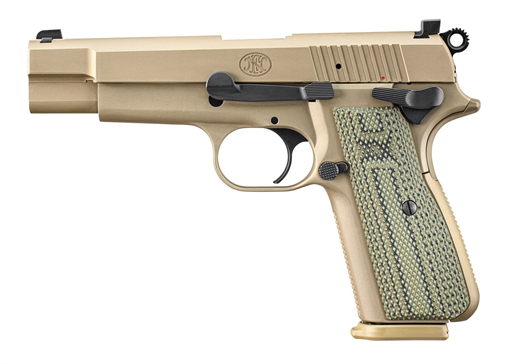 Picture of FN America High Power, Semi-automatic, Single Action Only, Full Size, 9MM, 4.7" Barrel, PVD Finish, Flat Dark Earth, Olive G10 Grips, 17 Rounds, 2 Magazines 66-102107
