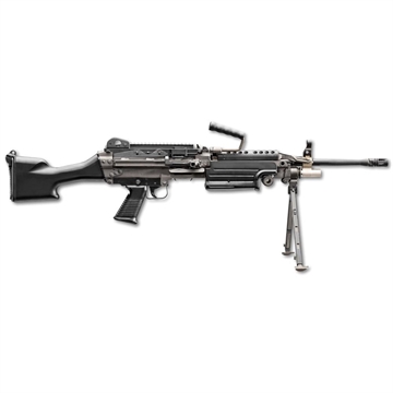 Picture of FN America M249S, Semi-automatic Rifle, Steel Frame, 556NATO, 18.5" Chrome Lined Cold Hammer Forged Barrel, Matte Finish, Para Black, Ergonomic Polymer Stock, Adjustable Primary Sights, Standard Disintegrating Link Belt-Fed, Includes Integral Steel Bipod 46-100169 46100169