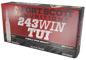 Picture of Fort Scott Munitions Tumble Upon Impact (TUI) Rifle 243Win 70gr Solid Copper Spun 20 Per Box/10 Case 243070SCV