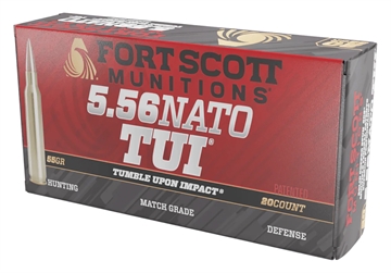 Picture of Fort Scott Munitions Tumble Upon Impact (TUI) 5.56x45mmNATO 55gr Solid Copper Spun 20 Per Box/25 Case 556055SCV