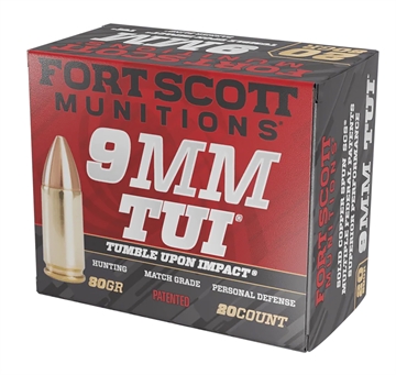 Picture of Fort Scott Munitions Tumble Upon Impact (TUI) 9mmLuger 80gr Solid Copper Spun 20 Per Box/25 Case 9MM080SCV