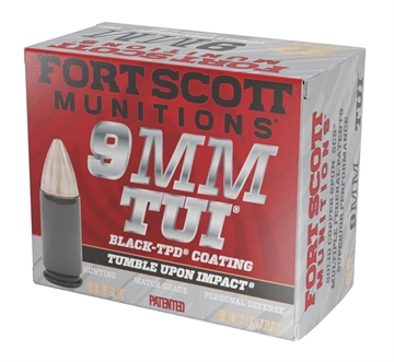 Picture of Fort Scott Munitions Tumble Upon Impact (TUI) 9mmLuger 115gr Solid Copper Spun 20 Per Box/25 Case *TPD-9 Coated 9MM115SCVTPD