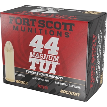 Picture of Fort Scott Munitions Tumble Upon Impact (TUI) 44RemMag 200gr Solid Copper Spun 20 Per Box/25 Case 44MAG200SCV