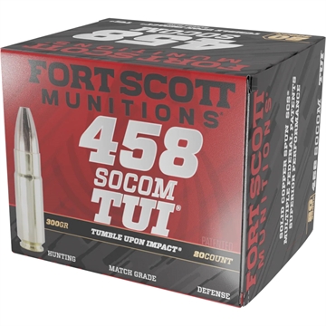 Picture of FORT SCOTT MUNITIONS LEAD FREE RIFLE AMO 458 SOCOM 300GR TUI BRASS CASE 20-RD ( 10 BOX PER CASE ) 458300SCV2 458-300-SCV2