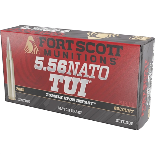 Picture of FORT SCOTT MUNITIONS LEAD FREE RIFLE AMO 5.56 NATO 70GR TUI BRASS CASE 20-RD ( 25 BOXES PER CASE ) 556070SCV2 758381722065