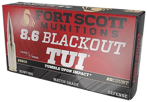 Picture of FORT SCOTT MUNITIONS LEAD FREE RIFLE AMO 8.6 BLACKOUT SUPERSONIC 235GR TUI BRASS 20-RD (10 BOX CASE) 86BLK235SCV1 86BLK-235-SCV1