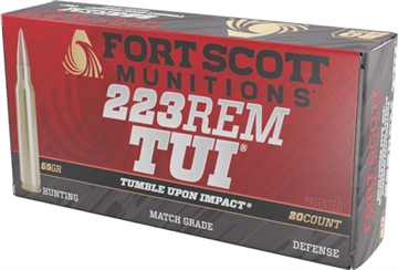 Picture of Fort Scott Munitions Tumble Upon Impact (TUI) 223Rem 55gr Solid Copper Spun 20 Per Box/25 Case 223055SCV