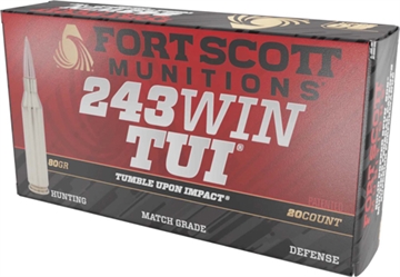 Picture of Fort Scott Munitions Tumble Upon Impact (TUI) Rifle 243Win 80gr Solid Copper Spun 20 Per Box/10 Case 243080SCV
