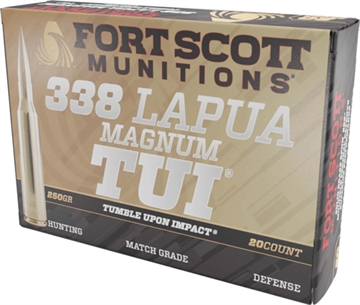 Picture of Fort Scott Munitions Tumble Upon Impact (TUI) Rifle 338LapuaMag 250gr Solid Copper Spun 20 Per Box/5 Case 338250SBV1