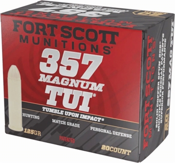 Picture of Fort Scott Munitions Tumble Upon Impact (TUI) 357Mag 125gr Solid Copper Spun 20 Per Box/25 Case 357MAG125SCV