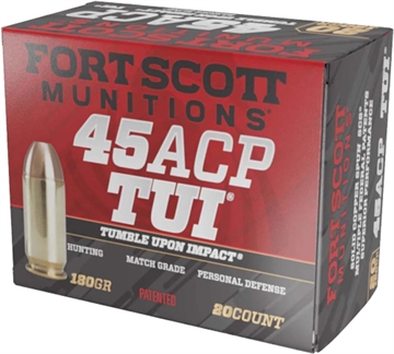 Picture of Fort Scott Munitions Tumble Upon Impact (TUI) 45ACP 180gr Solid Copper Spun 20 Per Box/25 Case 450180SCV