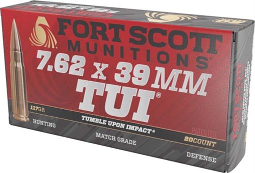 Picture of Fort Scott Munitions Tumble Upon Impact (TUI) Rifle 7.62x39mm 117gr Solid Copper Spun 20 Per Box/10 Case 762X39117SCV