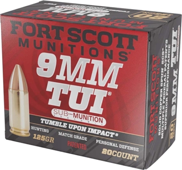 Picture of Fort Scott Munitions Tumble Upon Impact (TUI) 9mmLuger Subsonic 125gr Solid Copper Spun 20 Per Box/25 Case 9MM125SCVSS