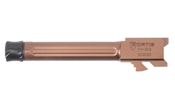 Picture of Fortis Manufacturing, Inc. Match Grade Barrel, Threaded Fluted Barrel, 9MM, 4", Fits Glock 19 Gen 1-5 and 19X, Copper Finish, Threaded, Titanium Copper Nitride FM-G19-TB-CPPR