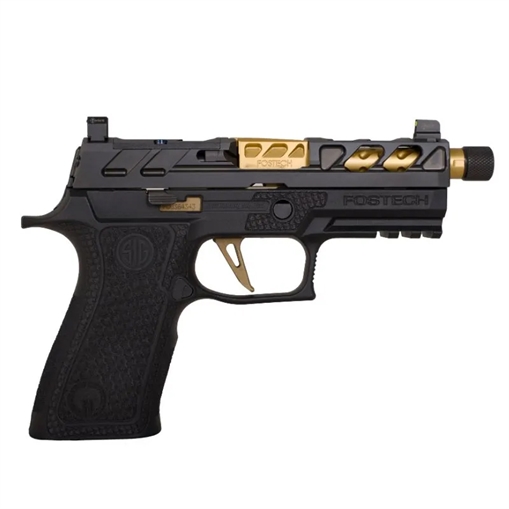 Picture of FOSTECH DRONE PREDATOR HGA 9MM 3.9IN THRD GOLD BBL BLK SLIDE BLACK FRAME GOLD SIG PERF FCU 2-17RD 10900GL9BBGL