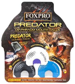 Picture of Foxpro Predator Combo Diaphragm Call Double/Triple Reed Cottontail Sounds Attracts Predators Black/Blue/White 3 Piece COYCOMBO