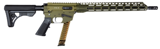 Picture of Freedom Ordnance FX9, Semi-automatic Rifle, AR, 9MM, 16" Barrel, Aluminum Frame, A2 Style Muzzle Break, Anodized Finish, Olive Drab Green, UTG Stock, M-LOK Free Float Rail, Optics Ready, 1 Magazine, 32 Rounds, Right Hand FX9R16-ODG