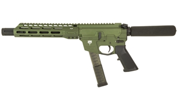 Picture of Freedom Ordnance FX9 Sling, Semi-automatic Pistol, Full Size, 9MM, 10" Barrel, Aluminum Frame, Anodized Finish, Olive Drab Green, Polymer Grip, Manual Safety, Pistol Buffer Tube, M-LOK Free Float Handguard, 32 Rounds, 1 Magazine, Includes QD Bungie Sling FX9P10T-ODG