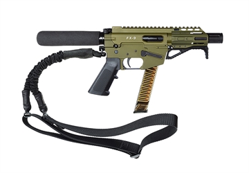 Picture of Freedom Ordnance FX9 Sling, Semi-automatic Pistol, Full Size, 9MM, 4" Barrel, Aluminum Frame, Anodized Finish, Olive Drab Green, Polymer Grip, Manual Safety, Pistol Buffer Tube, M-LOK Free Float Handguard, 32 Rounds, 1 Magazine, Includes QD Bungie Sling FX9P4T-ODG