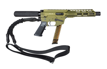 Picture of Freedom Ordnance FX9 Sling, Semi-automatic Pistol, Full Size, 9MM, 8" Barrel, Aluminum Frame, Anodized Finish, Olive Drab Green, Polymer Grip, Manual Safety, Pistol Buffer Tube, M-LOK Free Float Handguard, 32 Rounds, 1 Magazine, Includes QD Bungie Sling FX9P8T-ODG