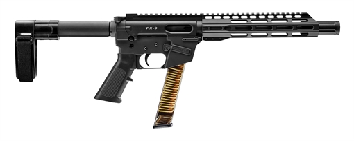 Picture of FREEDOM ORDNANCE FX-9 9mm Luger 32+1 10", Black, M-LOK Handguard, SB Mini Brace, A2 Grip, 3" Faux Suppressor FX9P10SBM