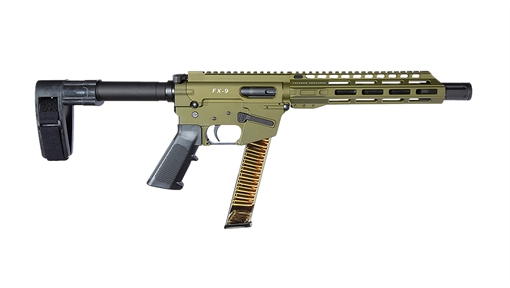 Picture of FREEDOM ORDNANCE FX9 9mm Luger 32+1 10" Black Nitride Barrel, M-LOK Handguard, OD Green Aluminum Receiver w/Picatinny Rail, OD Green Polymer SB Mini Brace, Black AR15 Grip FX9P10SBM-ODG