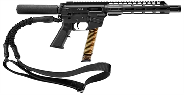 Picture of Freedom Ordnance FX9, Semi-automatic, Pistol, 9MM, 10" Barrel, Aluminum Frame, Matte Finish, Black, Plastic Grip, Manual Safety, Pistol Buffer Tube, M-LOK Free Float Handguard, Uses Glock Style Magazines, 32 Rounds, 1 Magazine, Includes QD Single Point Bungee Sling FX9P10T