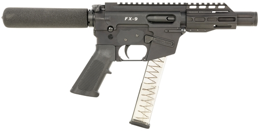 Picture of Freedom Ordnance FX9, Semi-automatic, 9MM, 4" Barrel, Aluminum Frame, Matte Finish, Black, Plastic Grip, Manual Safety, Pistol Buffer Tube, Uses Glock Style Magazines, 32 Rounds, 1 Magazine, Includes QD Single Point Bungee Sling FX9P4-T FX9P4T