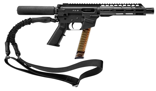 Picture of Freedom Ordnance FX9, Semi-automatic, 9MM, 8" Barrel, Aluminum Frame, Matte Finish, Black, Plastic Grip, Manual Safety, Pistol Buffer Tube, Uses Glock Style Magazines, 32 Rounds, 1 Magazine, Includes QD Single Point Bungee Sling FX9P8-T FX9P8T