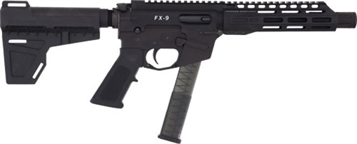 Picture of Freedom Ordnance FX-9 9mm Luger 8.25" 33+1 Black Hard Coat Anodized Black Polymer Grip KAK Shockwave Pistol Brace FX9P8
