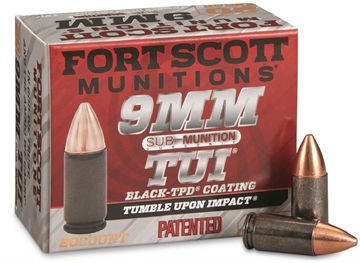 Picture of FORT SCOTT MUNITIONS LEAD FREE PISTOL AMO 9MM SUBSONIC 125GR TUI BLK TPD CASE 20-RD (25 BOX CASE) 9MM125SCVSSTPD 9MM-125-SCVSSTPD